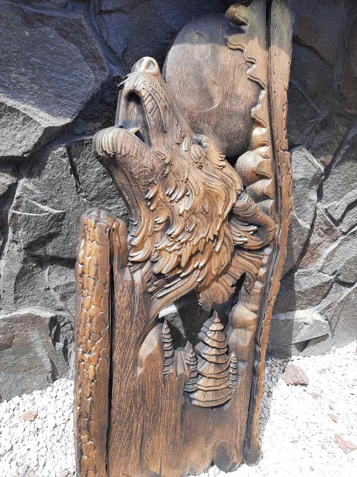 Wolf and a moon Wooden Carved Plaque 99