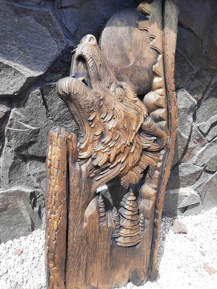 Wolf and a moon Wooden Carved Plaque 99
