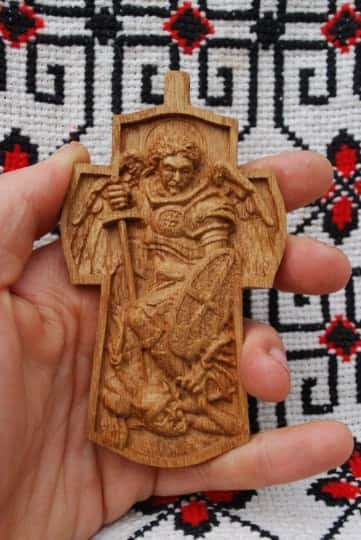 4 inches Pectoral Wooden Cross Archangel Michael 226