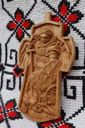 4 inches Pectoral Wooden Cross Archangel Michael 226