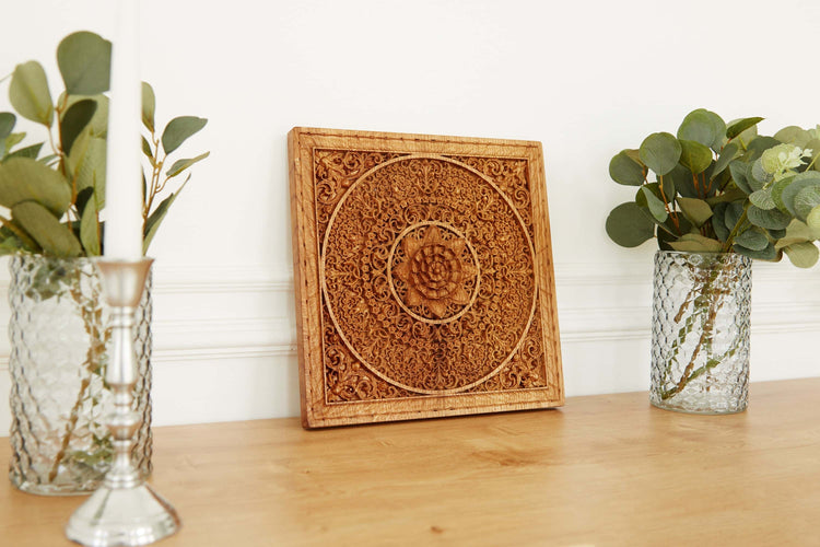 Mandala Squared Wooden Bas Relief 31