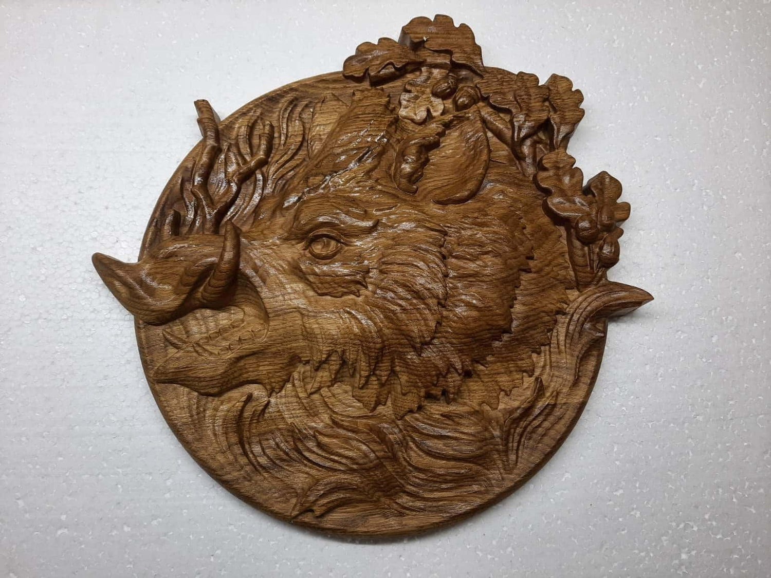 Boar Head Wooden Carved Plaque 271
