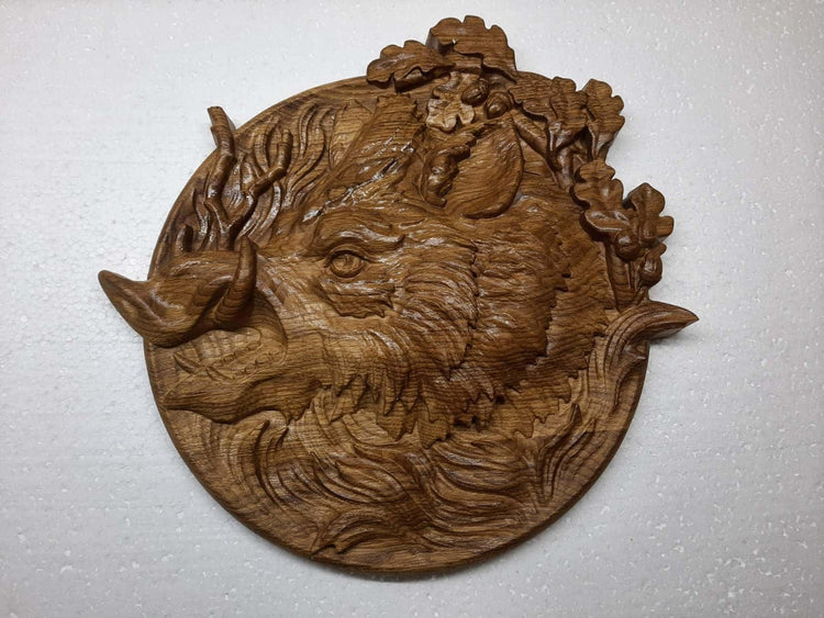 Boar Head Wooden Carved Plaque 271