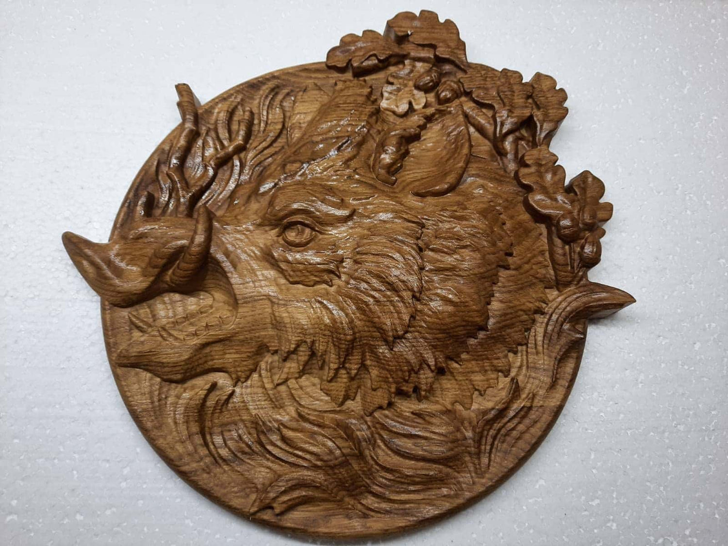 Boar Head Wooden Carved Plaque 271