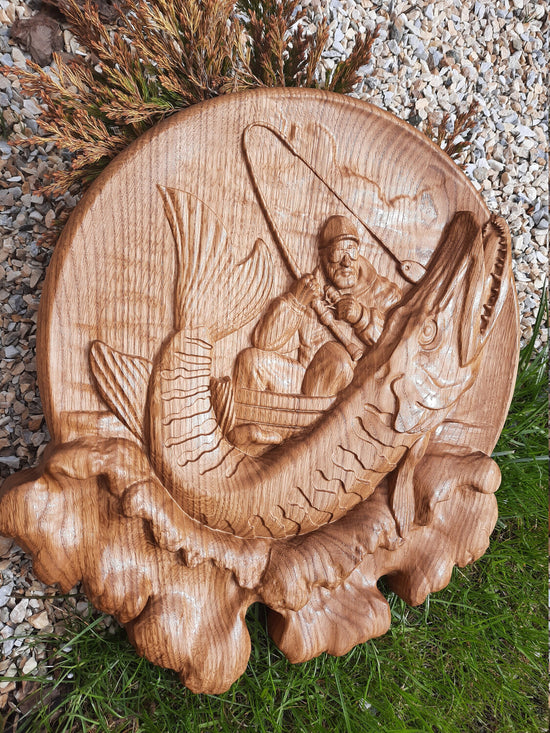 Fisherman Wooden Carved Plaque 140
