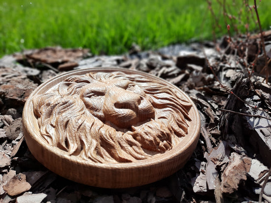 Lion Head Wooden Carved Plaque 56