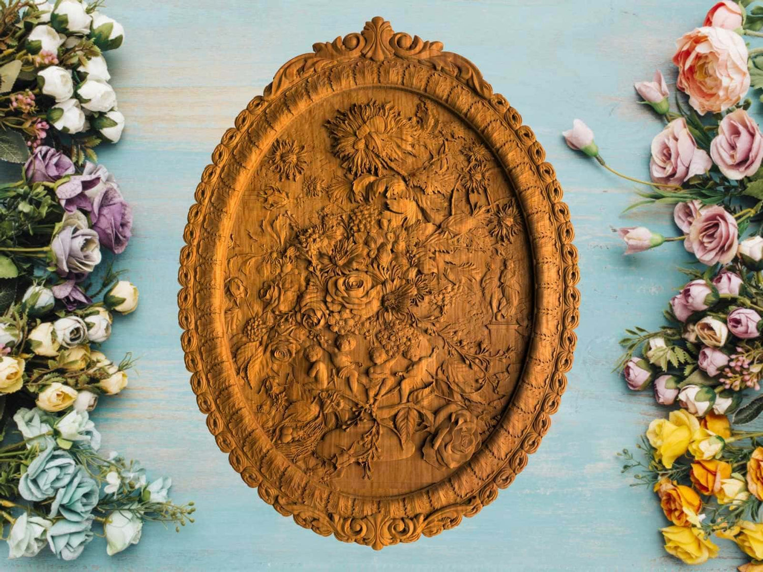 Wooden carved picture Flowers 137