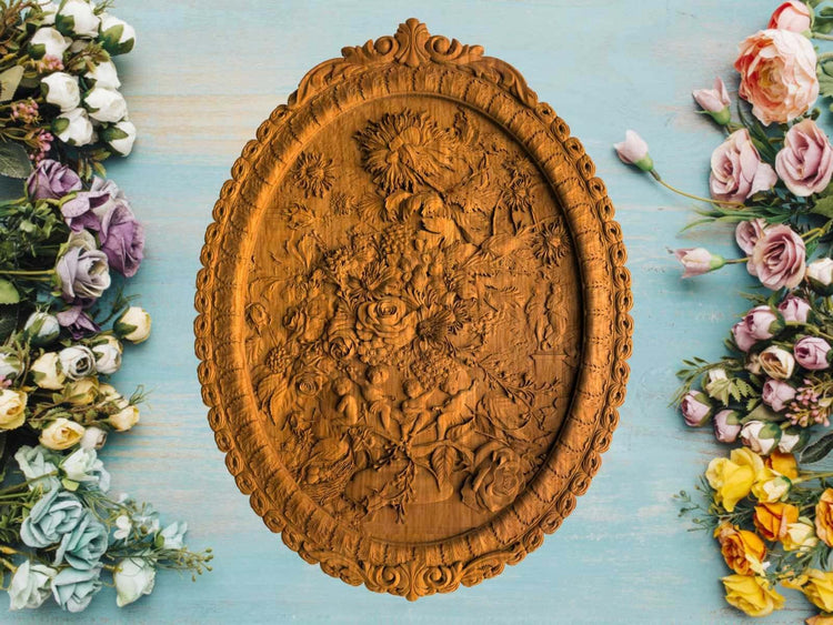 Wooden carved picture Flowers 137