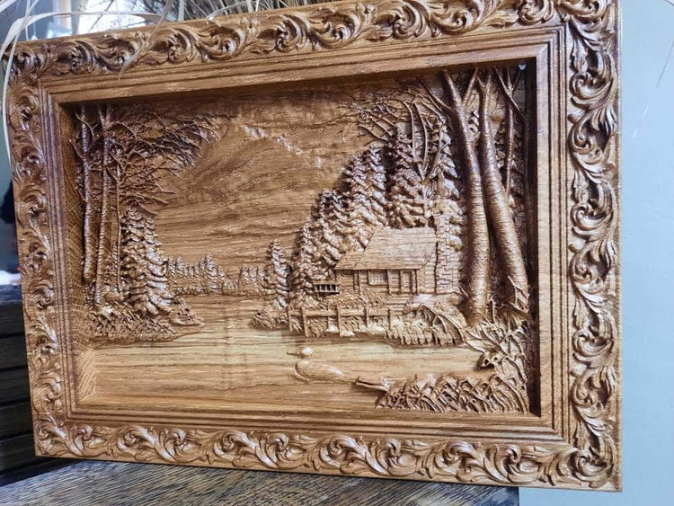Wooden carved picture In the village 309