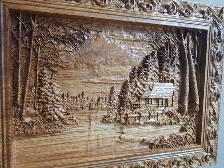 Wooden carved picture In the village 309