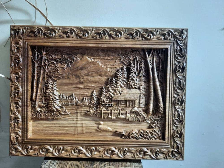 Wooden carved picture In the village 309