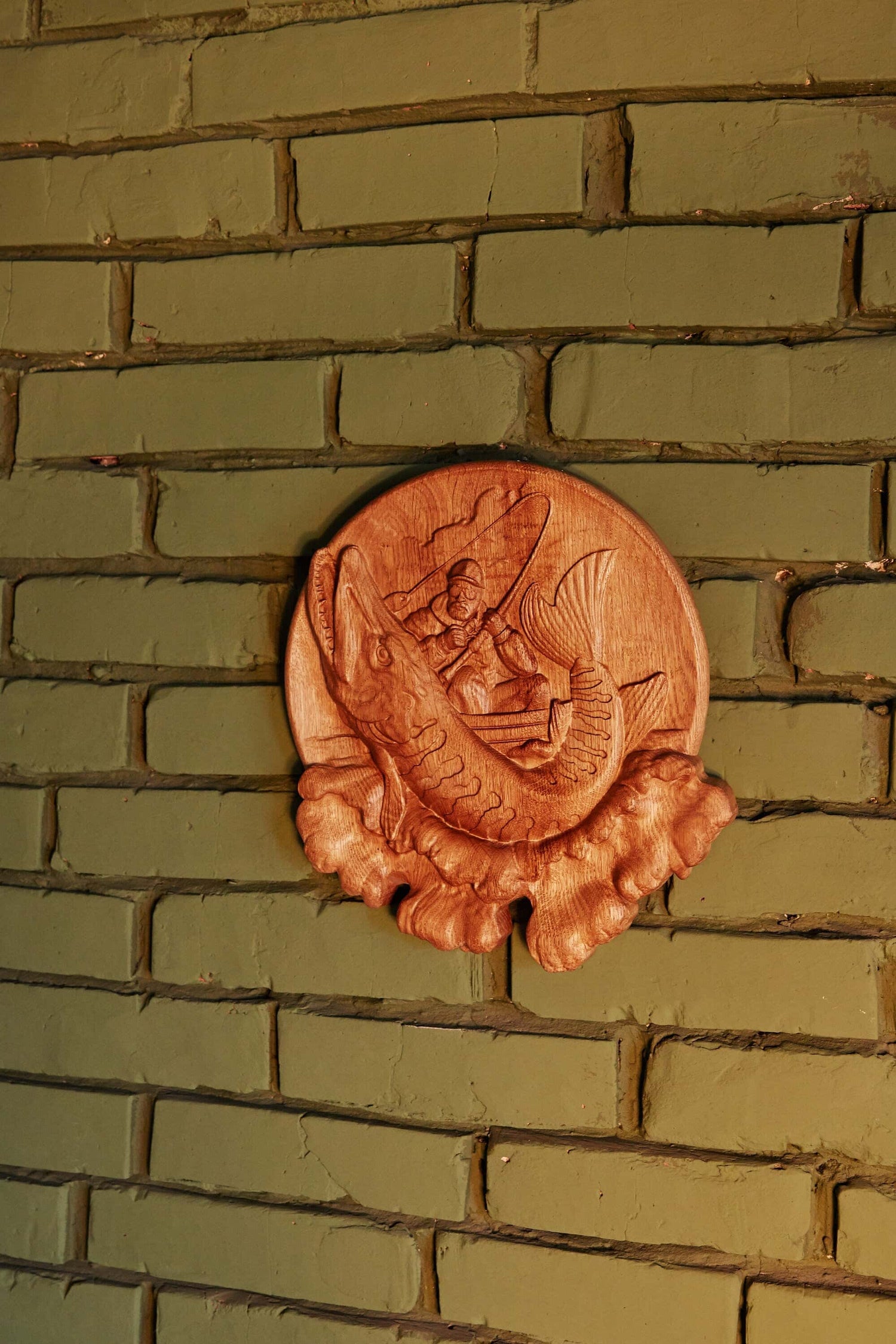 Fisherman Wooden Carved Plaque 140