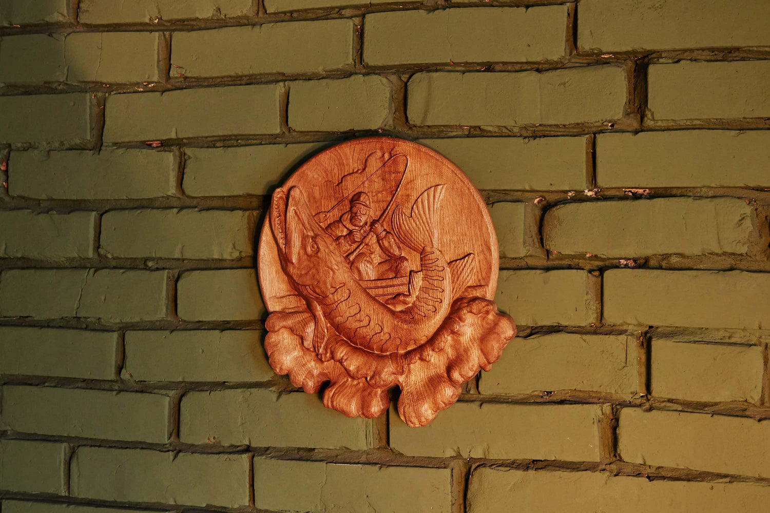 Fisherman Wooden Carved Plaque 140