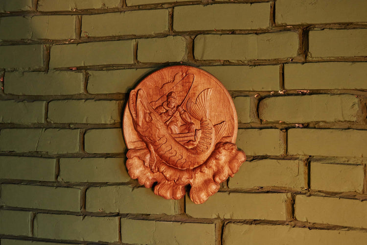 Fisherman Wooden Carved Plaque 140