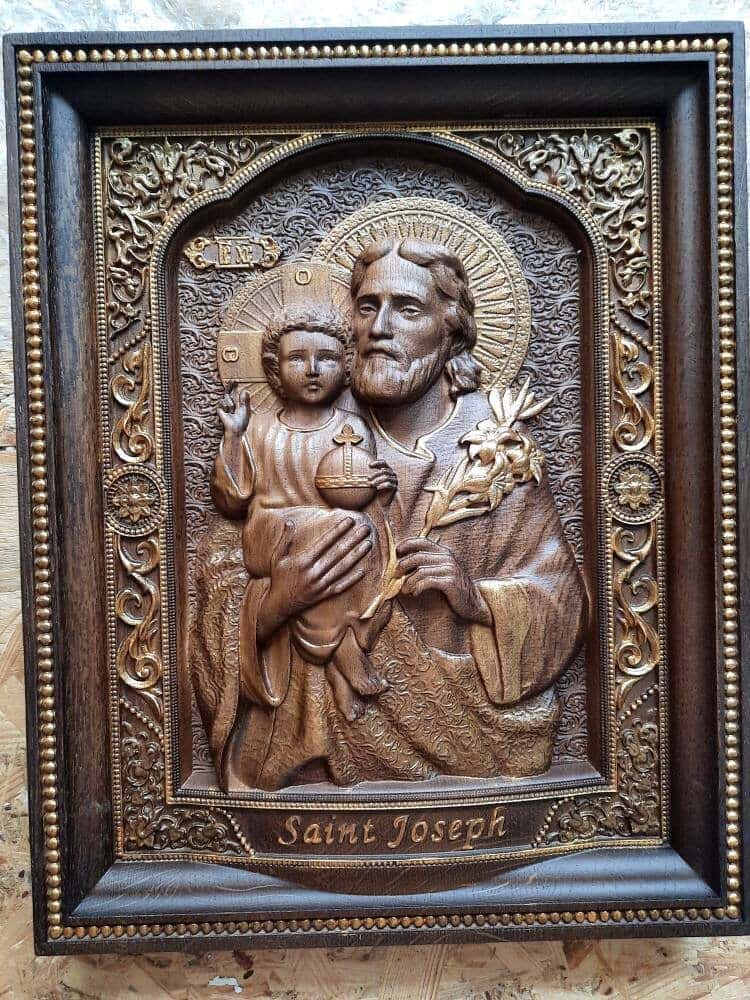 Saint Joseph Wood Carved Religious Personalised icon Wall Hanging Art Work A Christmas gift idea