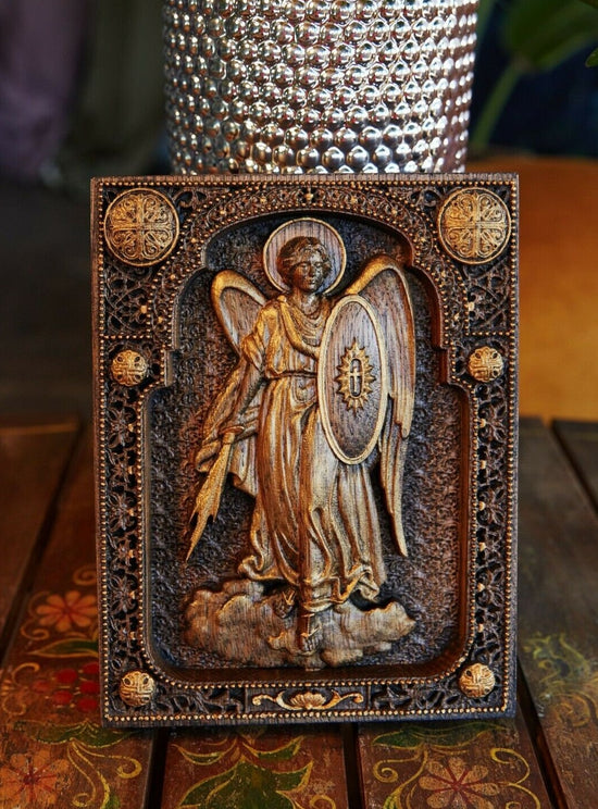 Archangel Michael with a sword Wooden 3D carved icon 231