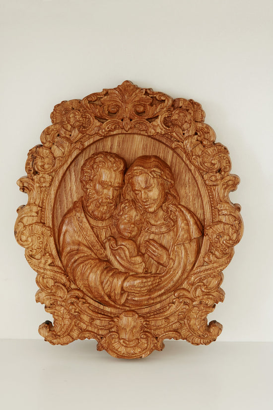 Holy Familly Wooden Carved Icon with Classical Frame 116