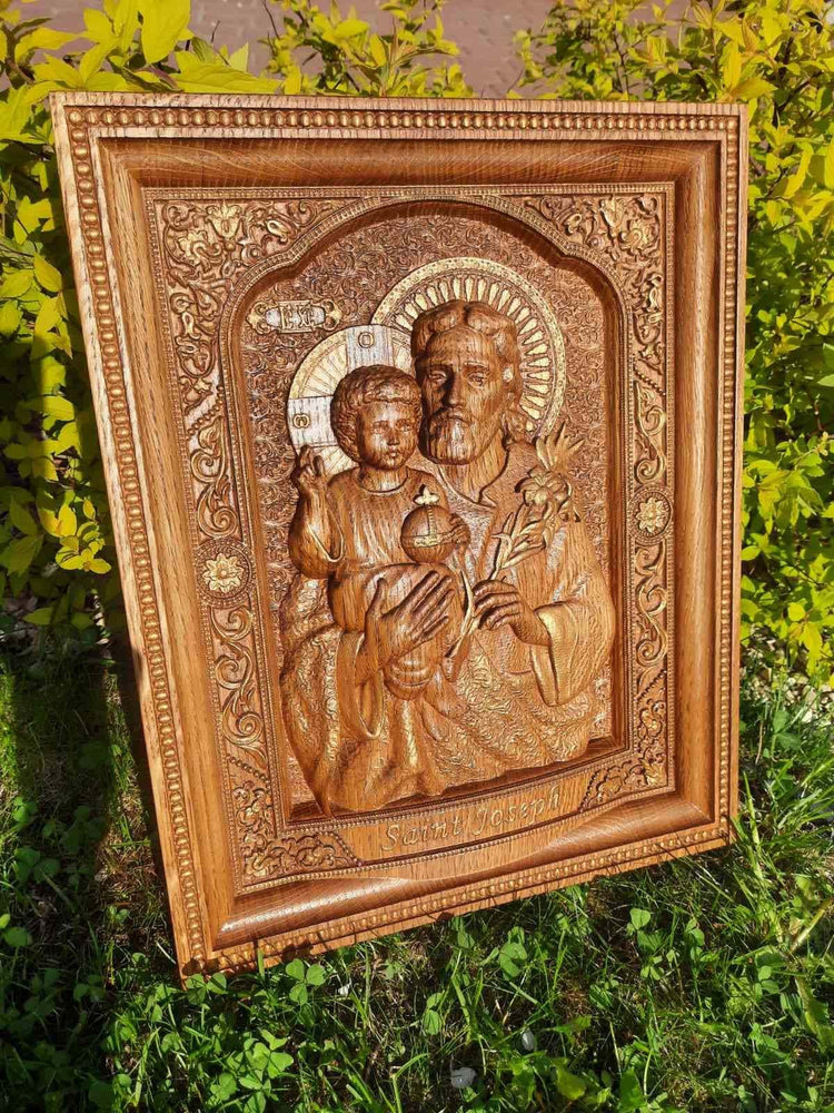 Saint Joseph Wood Carved Religious Personalised icon Wall Hanging Art Work A Christmas gift idea