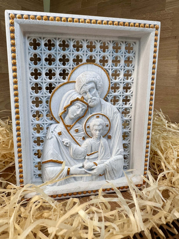 Holy Family Wooden carved statuary Natural wood Christian christmas home decor set - 6x7 inches