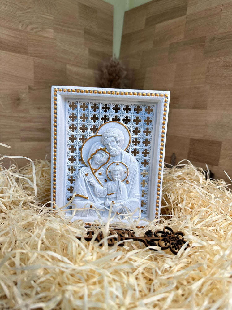 Holy Family Wooden carved statuary Natural wood Christian christmas home decor set - 6x7 inches