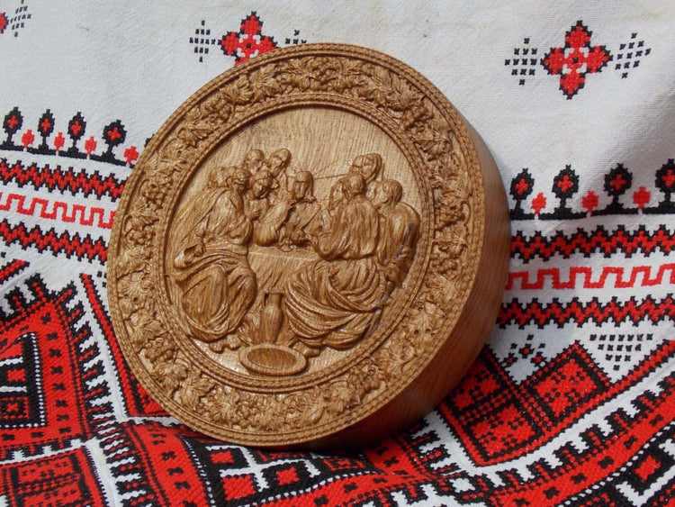 Round Last Supper Wooden Carved Plaque 204