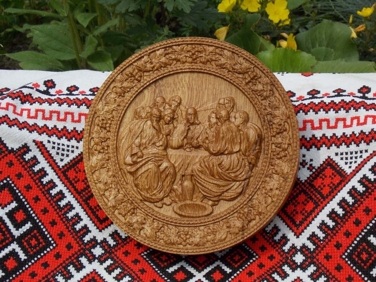 Round Last Supper Wooden Carved Plaque 204