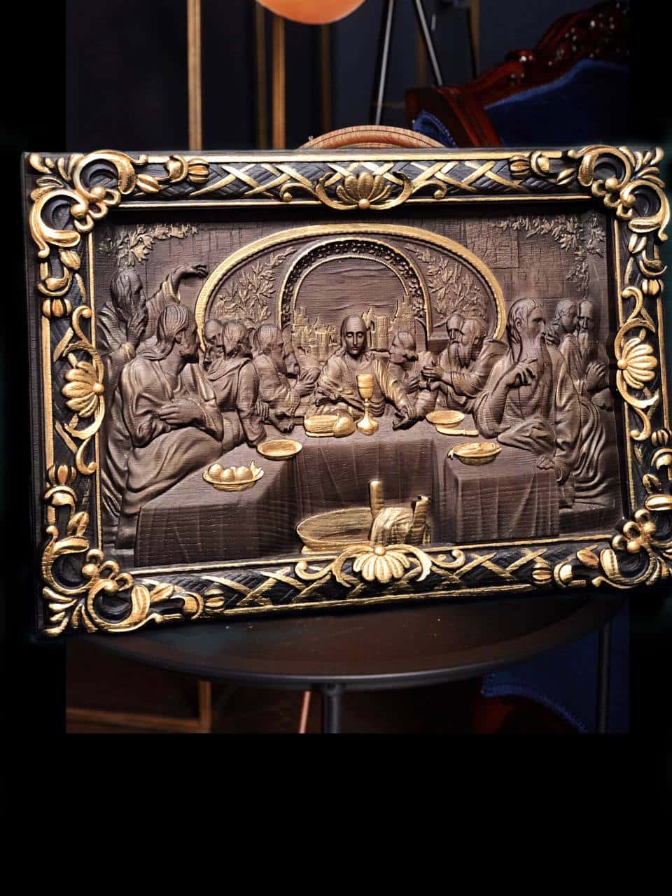 The Last Supper Wooden Sculpturewith Baroque Frame - Kozak Work Shop