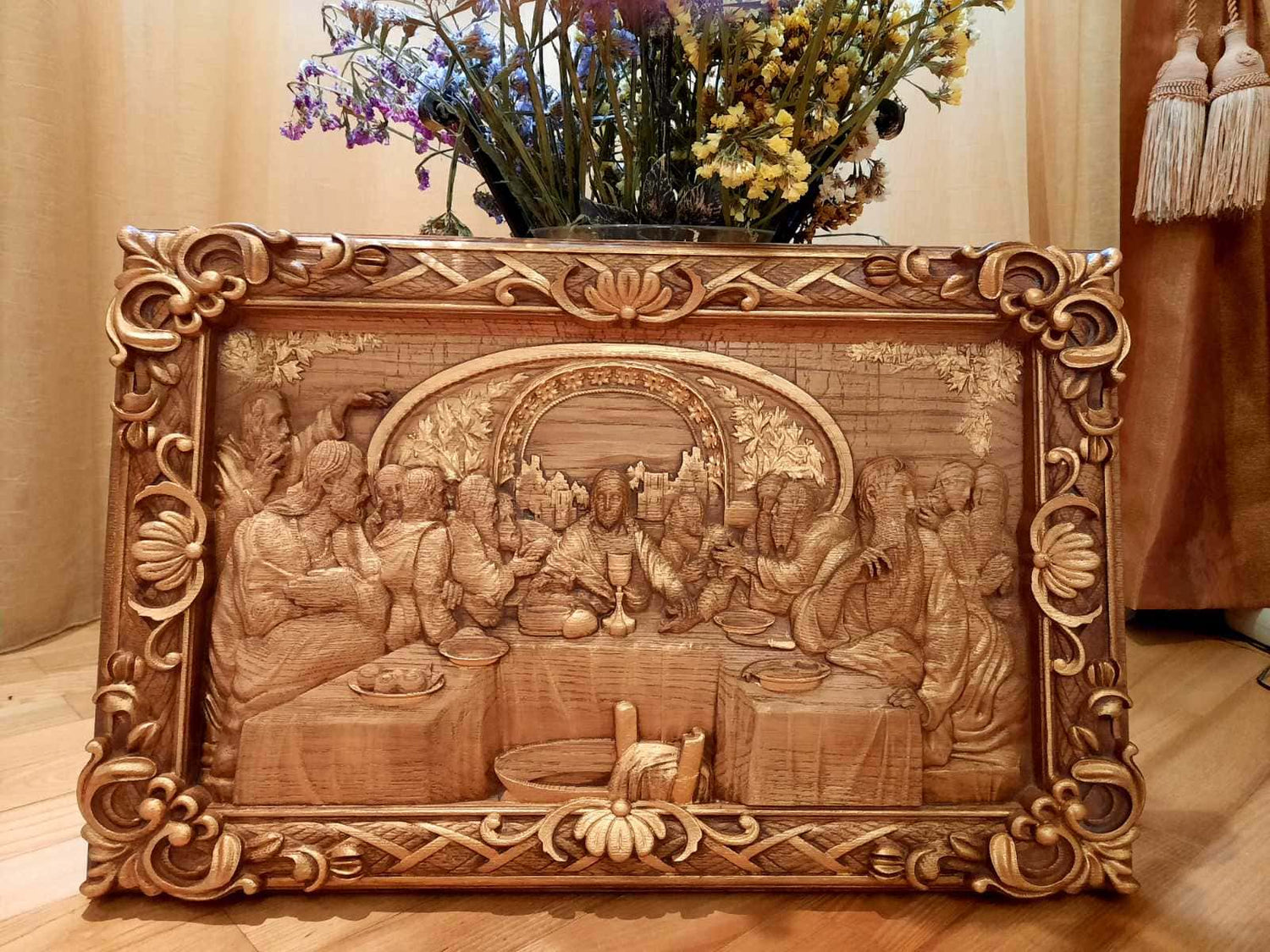 The Last Supper Wooden Sculpturewith Baroque Frame - Kozak Work Shop