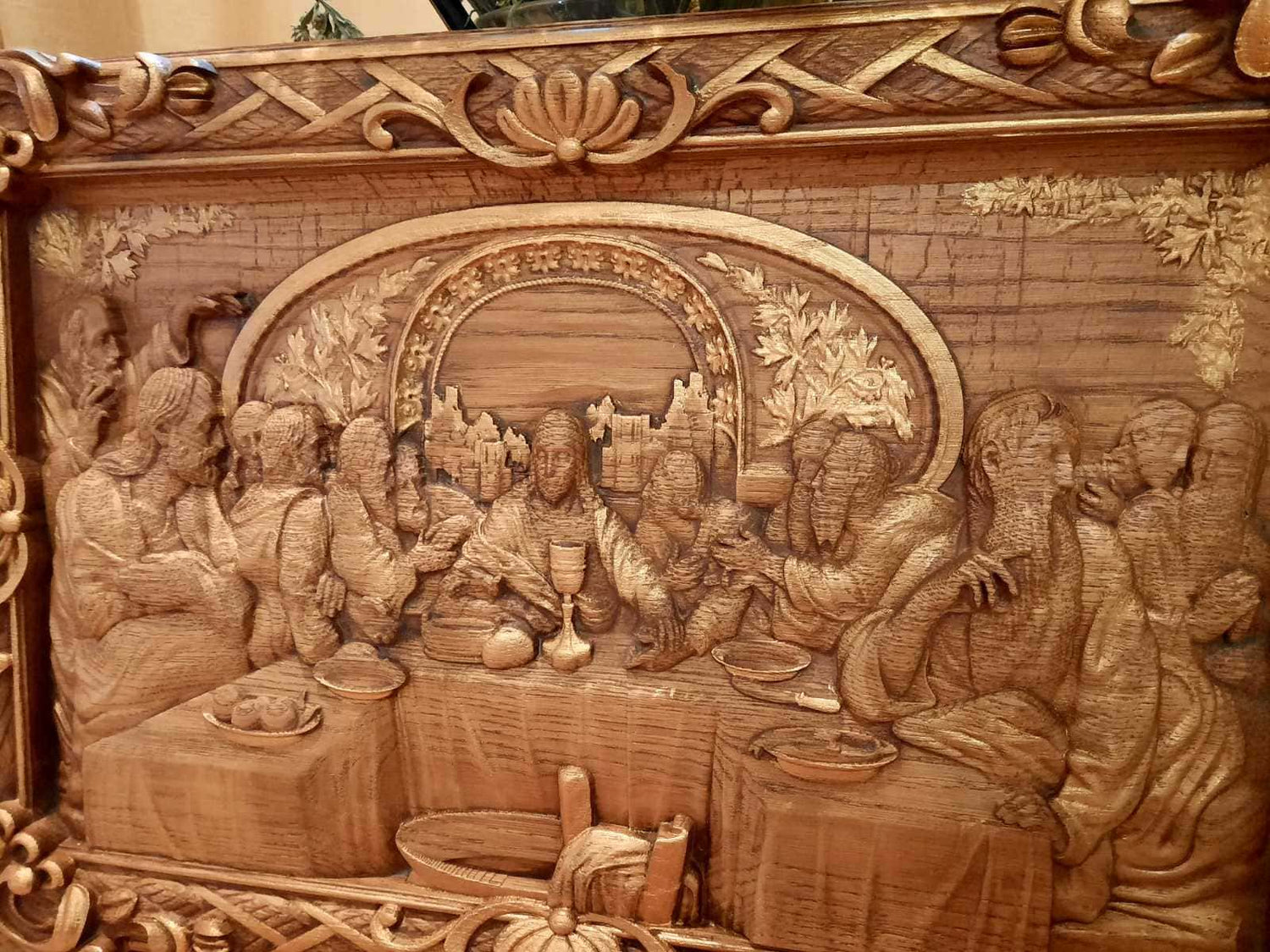 The Last Supper Wooden Sculpturewith Baroque Frame - Kozak Work Shop