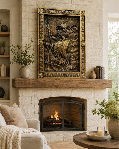 Njord Skandinavian God of Sea Wooden Carved Wall Picture