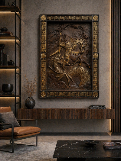 Odin Skandinavian God Wooden Carved Wall Picture