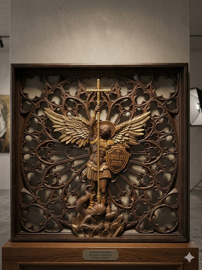 Modern Archangel Michael Wooden Statue