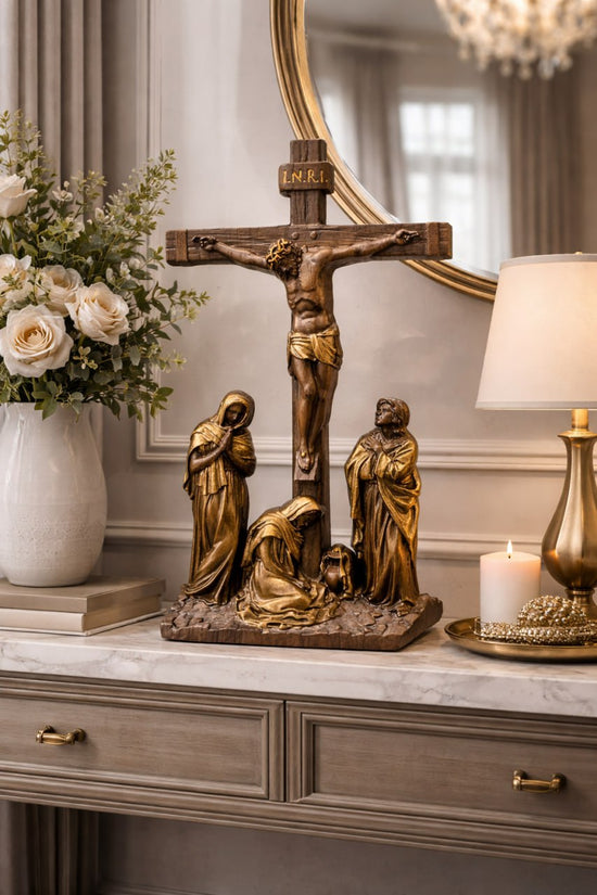 Wall Wooden Carved  Golgotha on the stand - Kozak Work Shop