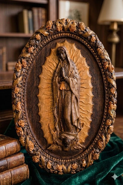 Our Lady of Guadalupe Wooden Sculpture Oval