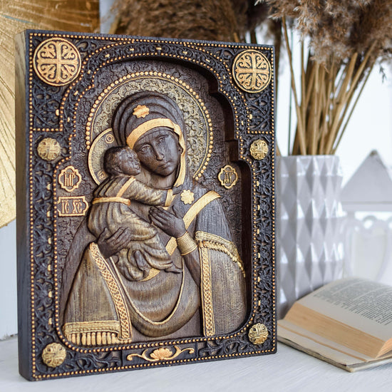 Virigin Mary wooden wall plaque - Kozak Work Shop