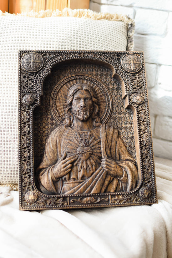 Sacred Heart Jesus wooden icon - Kozak Work Shop