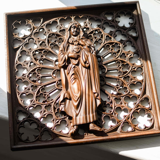 Immaculate Heart of Mary Wooden Statue - Kozak Work Shop