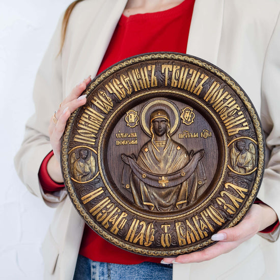 Virgin Mary of Pokrov round icon - Kozak Work Shop