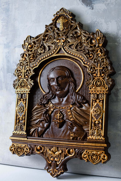 Sacred Heart of Jesus Wooden icon Baroque - Kozak Work Shop