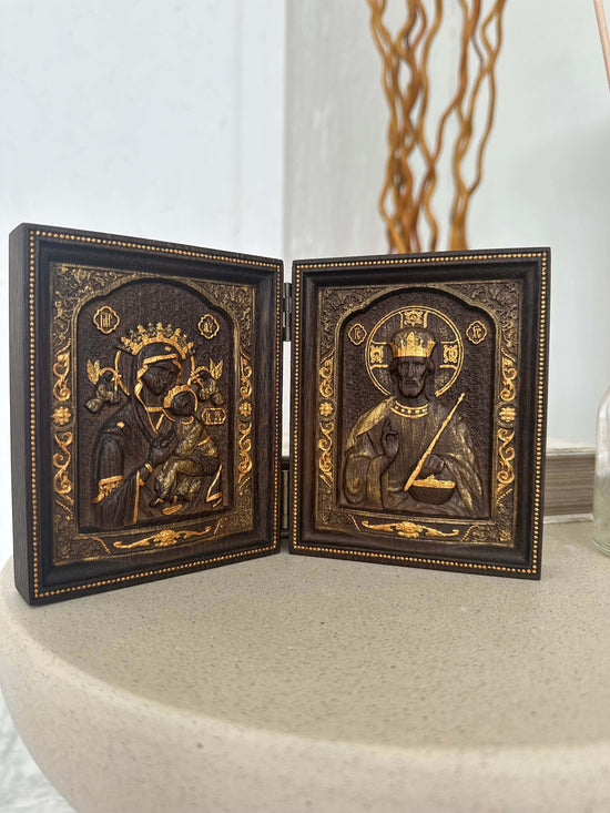 Virgin Mary and  Our Lord  Small Wooden  folding panel - Kozak Work Shop