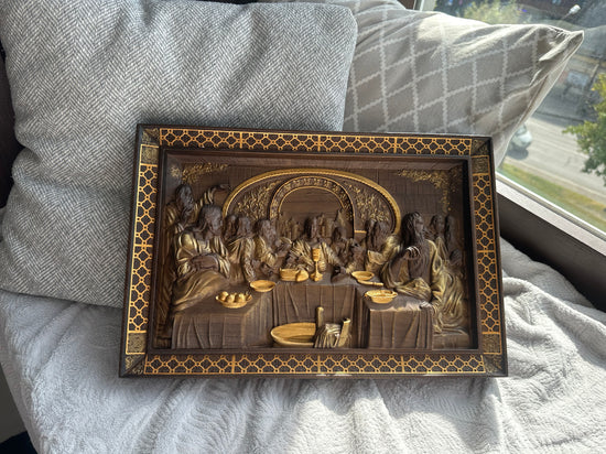 The Last Supper Wooden Sculpture with Classical Frame