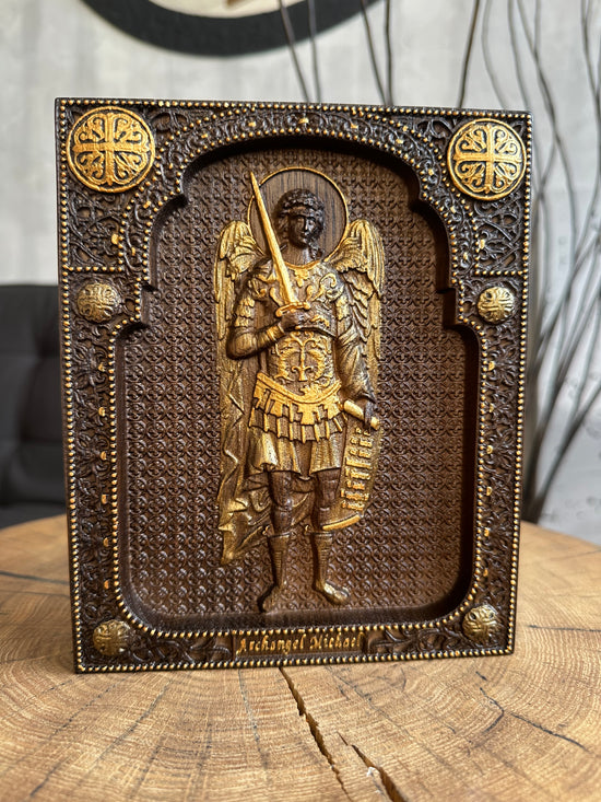 Archangel Michael with a Manuscript wooden 3D carved image