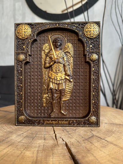 Archangel Michael with a Manuscript wooden 3D carved image