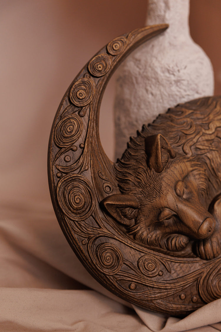 Wolf on Crescent Moon - Kozak Work Shop