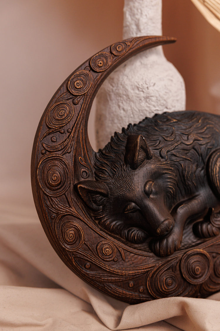 Wolf on Crescent Moon - Kozak Work Shop