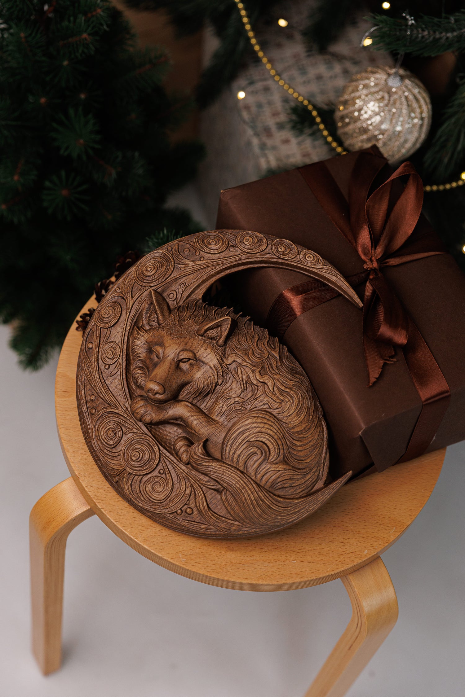 Wolf on Crescent Moon - Kozak Work Shop