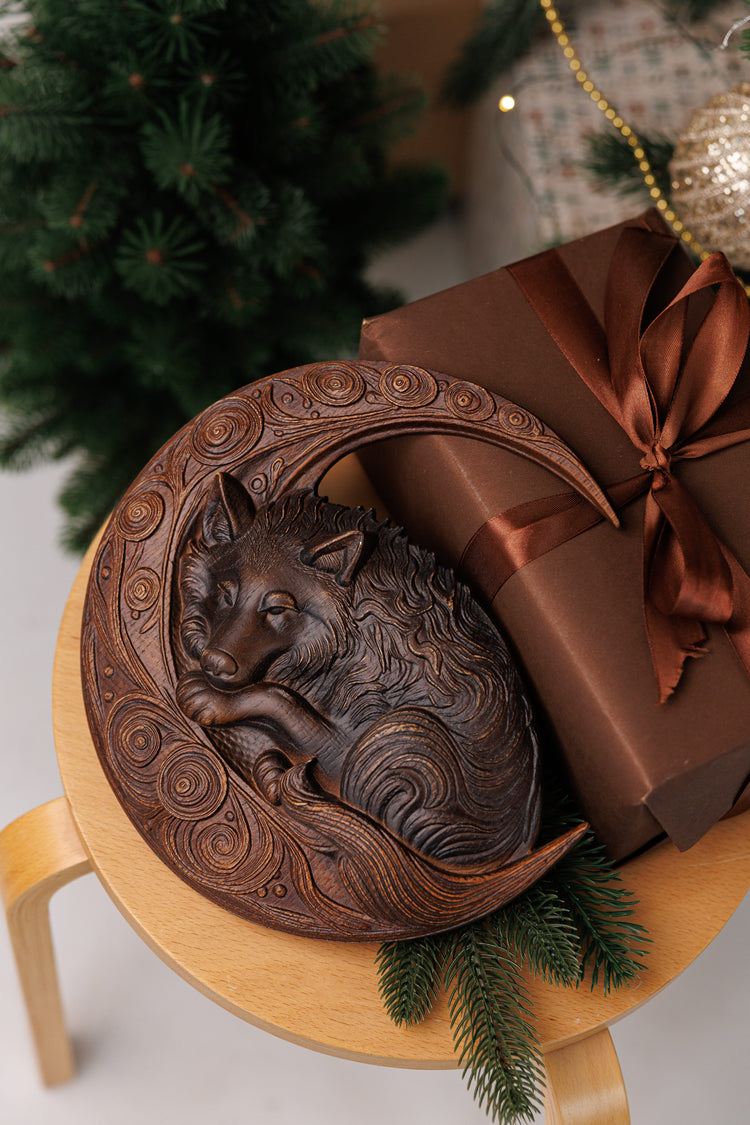 Wolf on Crescent Moon - Kozak Work Shop