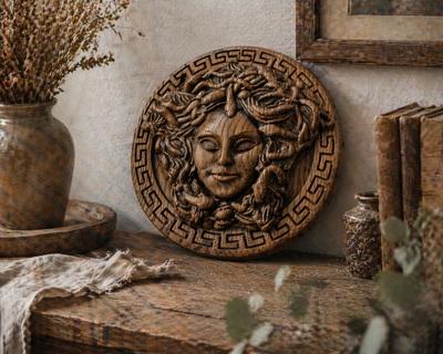 Wooden Plaque Sicilian Medusa Head