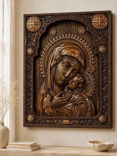 Virgin Mary and Baby Jesus Wooden Icon Classic