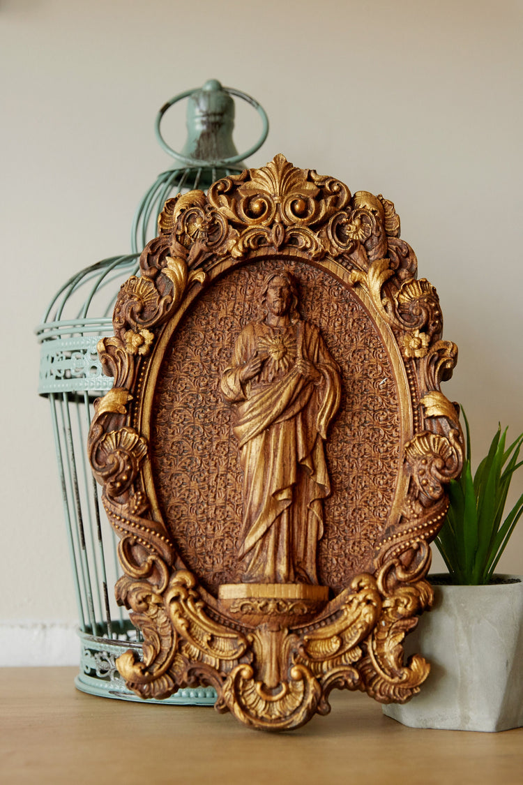 Sacred Heart of Jesus Statuary Wooden Sculpture